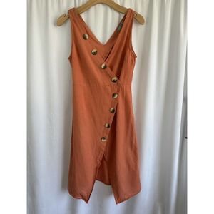ASOS DESIGN Linen Blend Button Through Midi Sundress in Rust Womens Size US:4